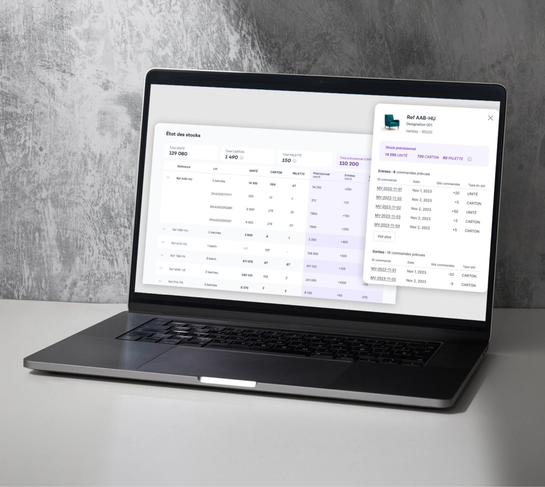 Tableau de bord logistique avec indicateurs KPI